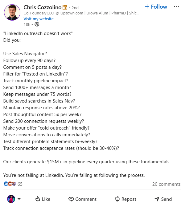cris founder quote how to make linkedin outreach work