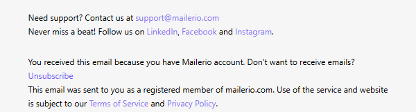 example with unsubscribe button at the end of an email