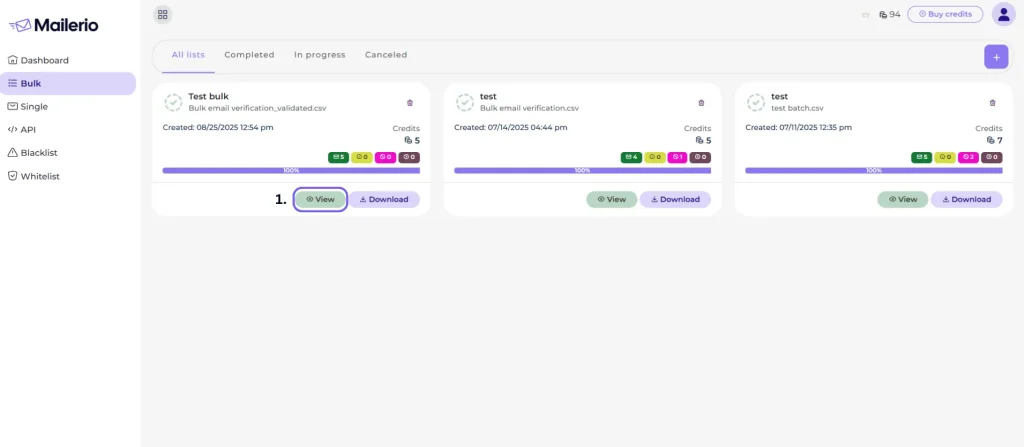 view bulk verification results