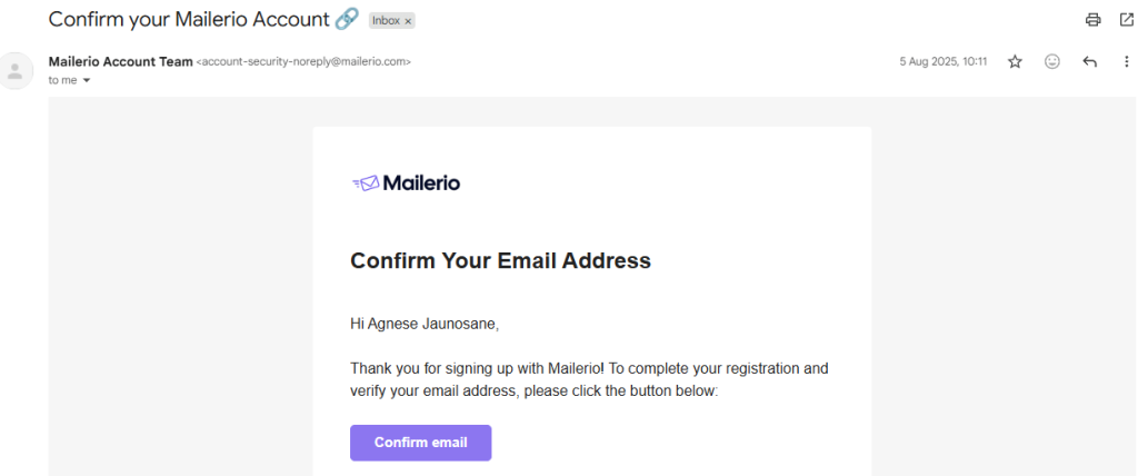 confirm account mailerio account creation email