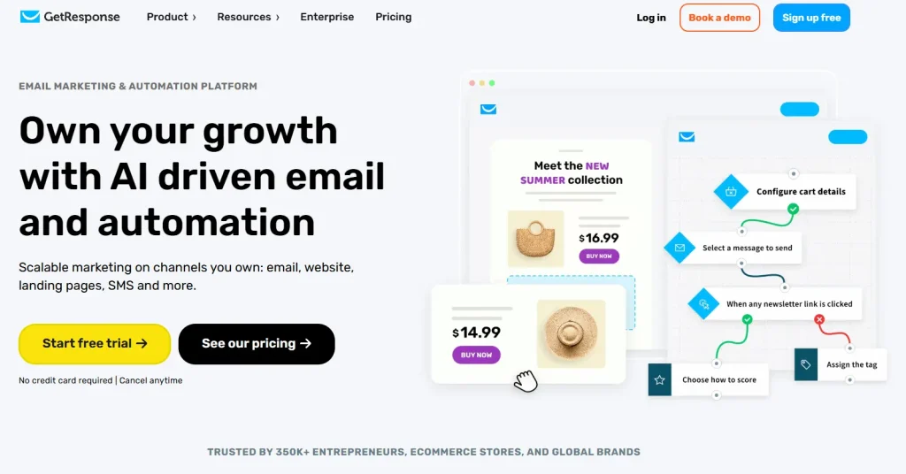 Getresponse homepage