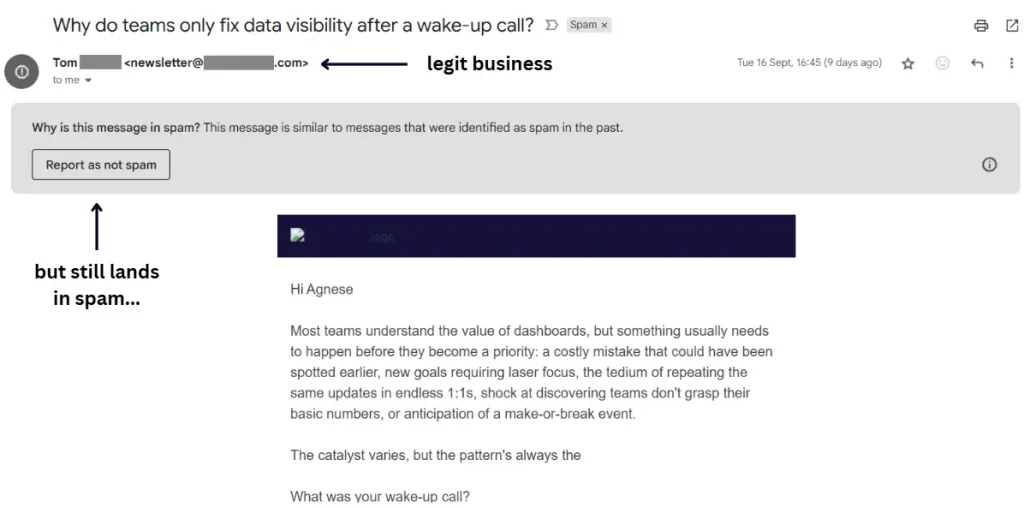 legit business lands in spam