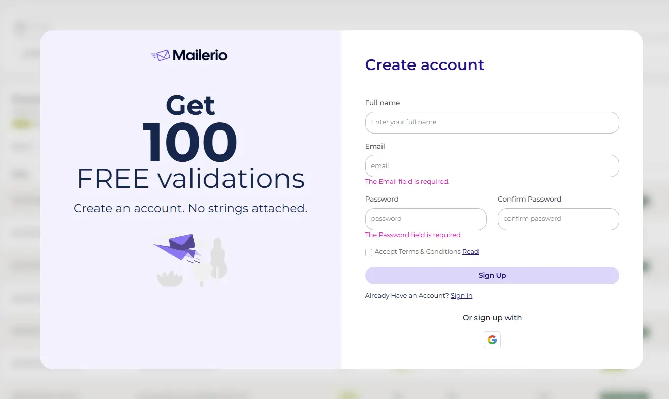 mailerio sign up