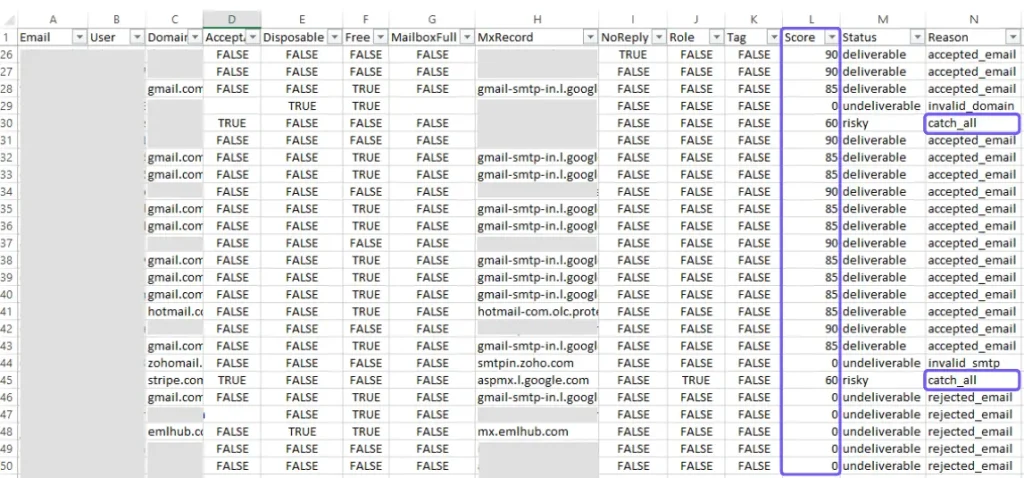 email validation scoring report from mailerio